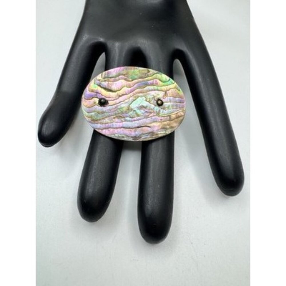 Vintage Mid-century Brooch Abalone C Clasp Iridescent Shell Pin 1.75"